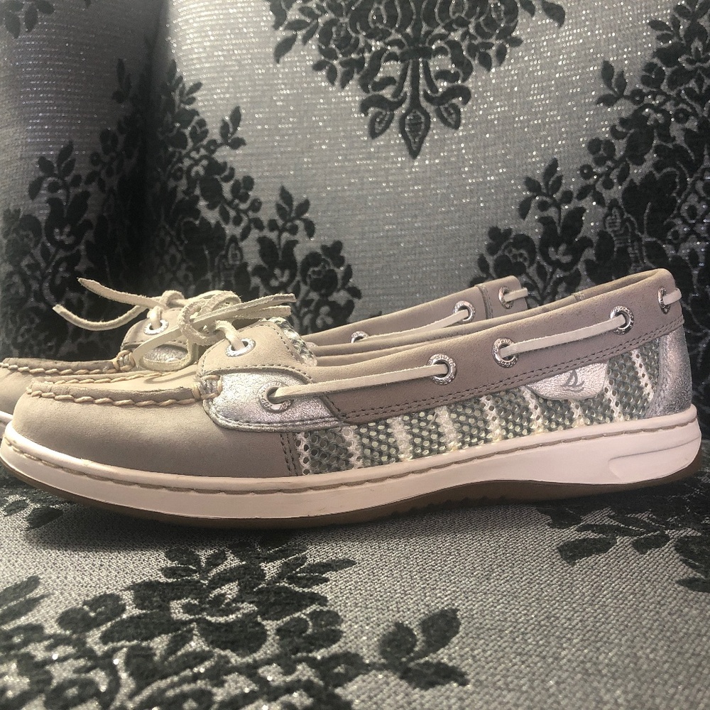 Sperry Top Sider Size 6 Leather Metallic Silver Loafer Boat Shoes